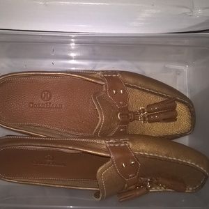 tan and brown loafer style shoe
